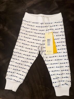 Marni White Jogger Pants with Navy Logo Print for Kids
